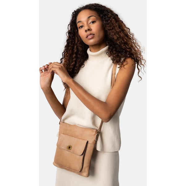 ReDesigned Kay Urban Bag in Taupe. Timeless sophistication of our premium shoulder crossbody bag, handcrafted with soft leather with a signature metal turn lock 5