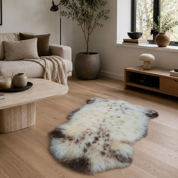Sheepskin rug in its natural colours of off-white and brown - two tone 2