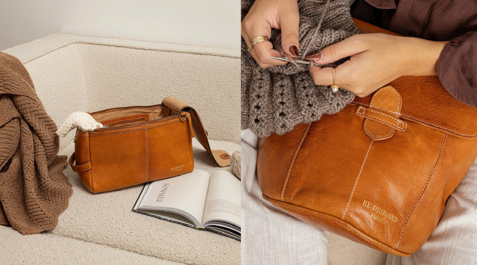 Curiosities - Gift cards, Redesigned leather bags for knitting and crochet, Handmade Yarn Bowls and Sheepskin Rugs