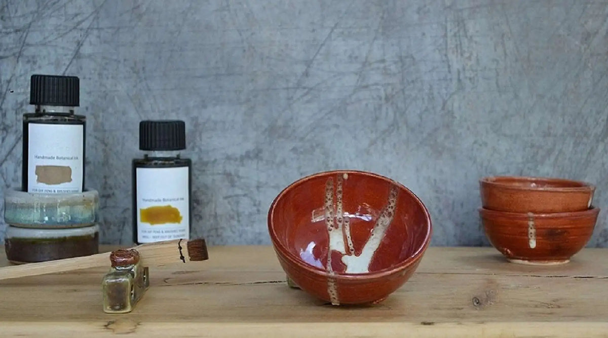Botanical Inks. TirGlas natural inks are handmade in small batches on-site in our Dye House using our own tried and tested recipes and historical formulae
