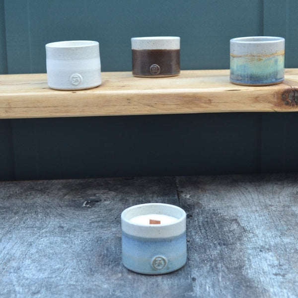 Stoneware Candle hand thrown and glazed in Sky Blue. Other colour candles available
