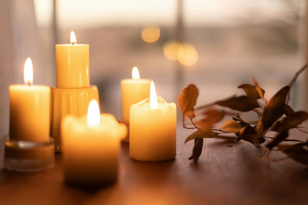 Candlemas Day, 2nd February. Candlelit scene with lit candles and a blurred background
