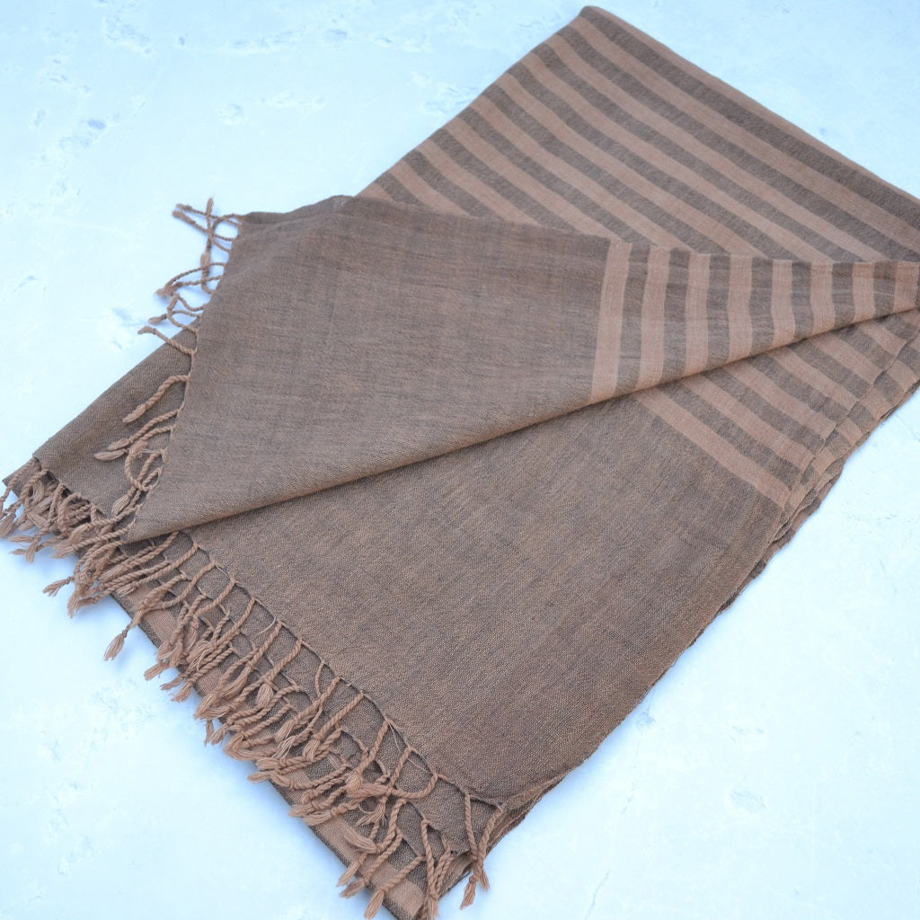 Handwoven organic linen in a grey contrast stripe with a natural fleck to the fabric. This is hand dyed with natural botanical dyes 3