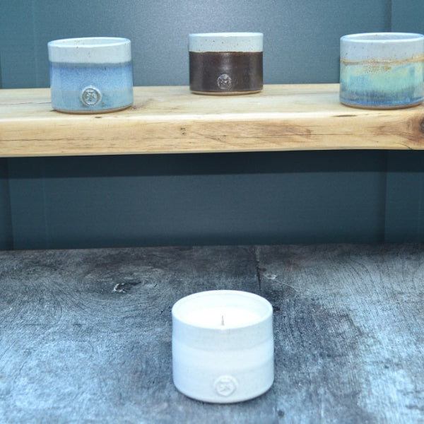 Stoneware Candle hand thrown and glazed in Mist. Other colour candles available