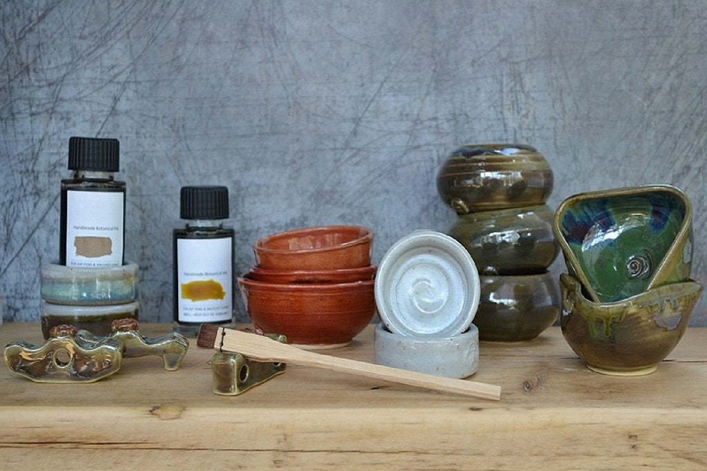 Hand thrown Ink wells and water bowls for botanical inks