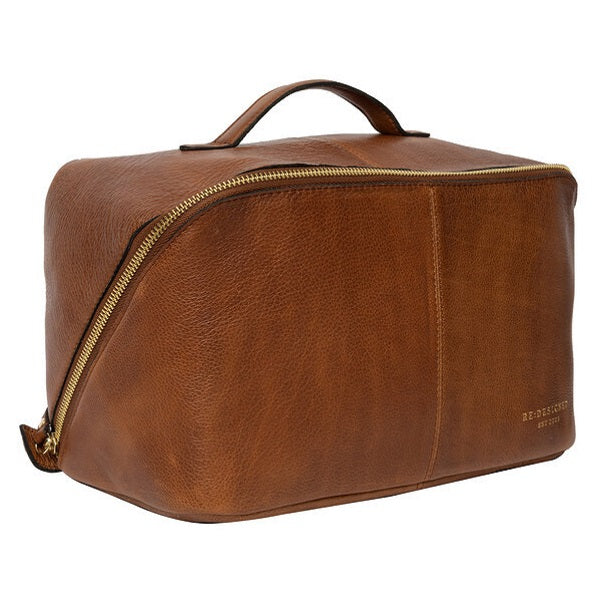 ReDesigned Halima Leather Toilet Bag.  Walnut
