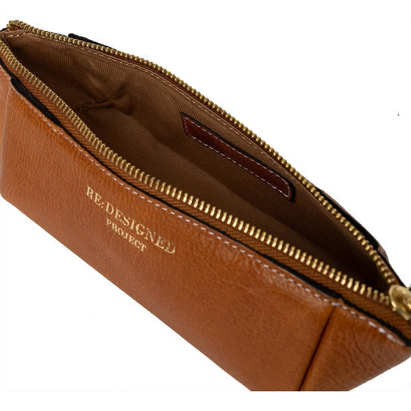 ReDesigned PROJECT 11 is a small triangular leather Tool Case for knitting needles or crochet hooks, open view