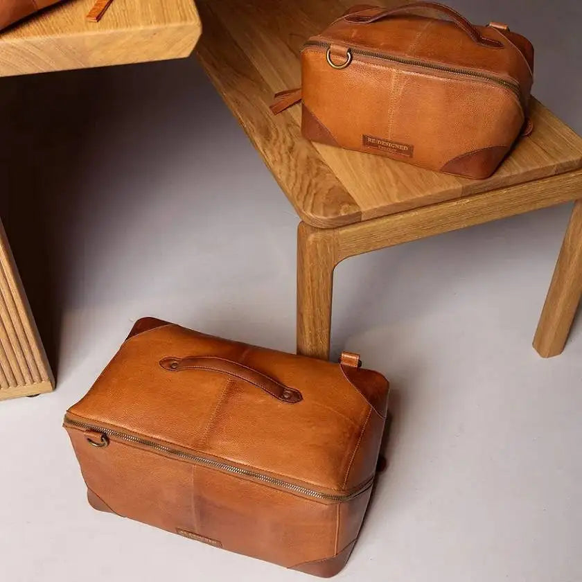 ReDesigned Project Bags, handmade with premium leather for storing all your knitting essentials