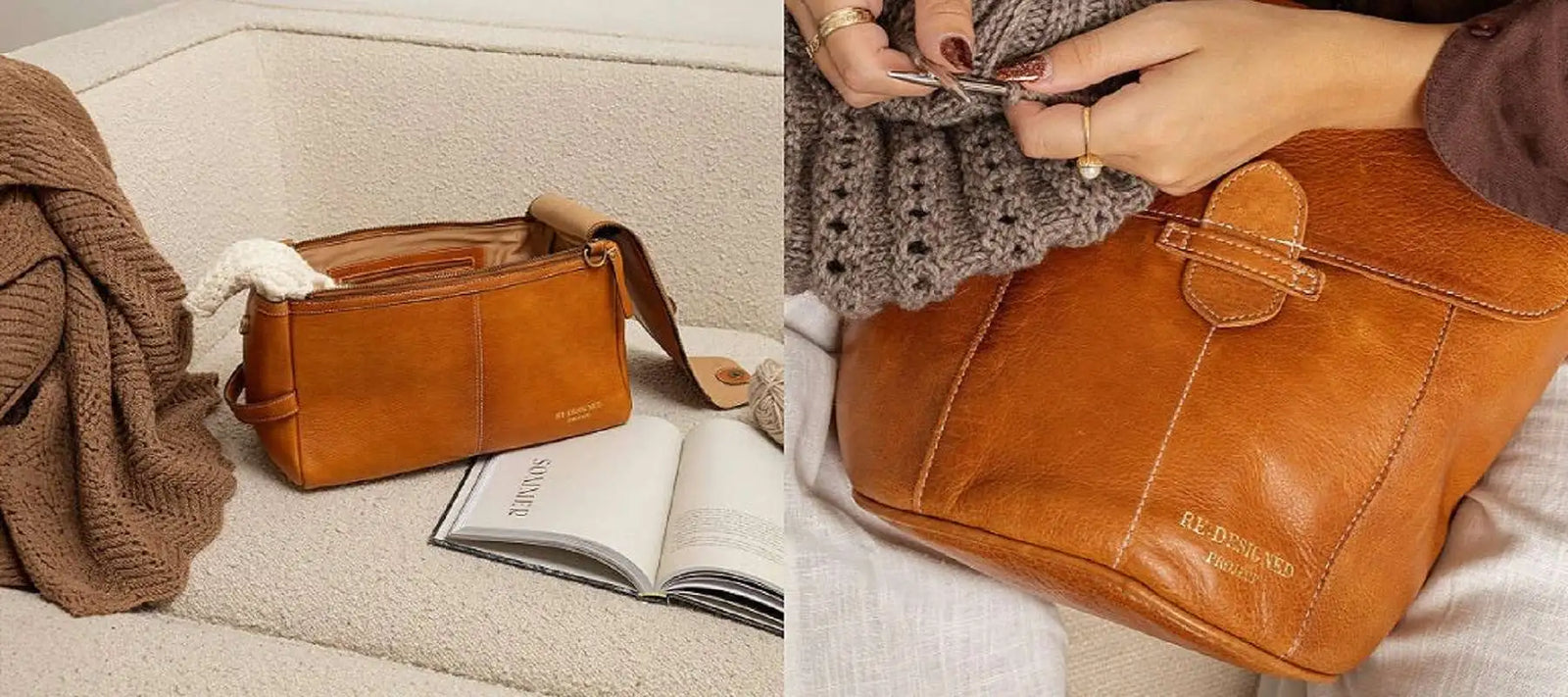 Redesigned project bags, cases and organiser for knitting and crochet. Handmade in premium leather.