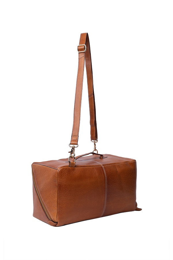 Redesigned Project 90 knitting bag, handcrafted in premium leather. Large for a sweater or jumper project - Walnut, shown with shoulder strap