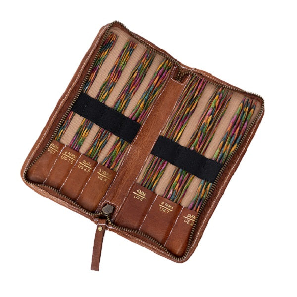 Redesigned project 102 premium leather  needle case  - walnut open view with needles