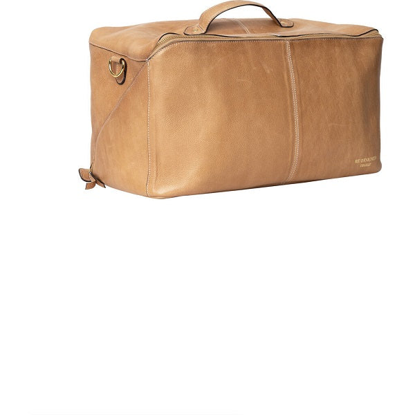 Redesigned Project 40 leather bag with shoulder strap. Taupe