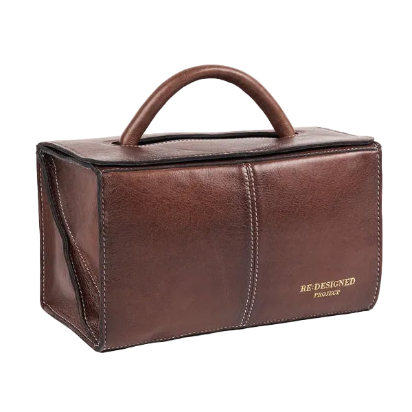 Project 134, a handcrafted leather knitting accessory bag designed to keep your yarn and tools neatly organised in style, at home or on the go. Woodsmoke