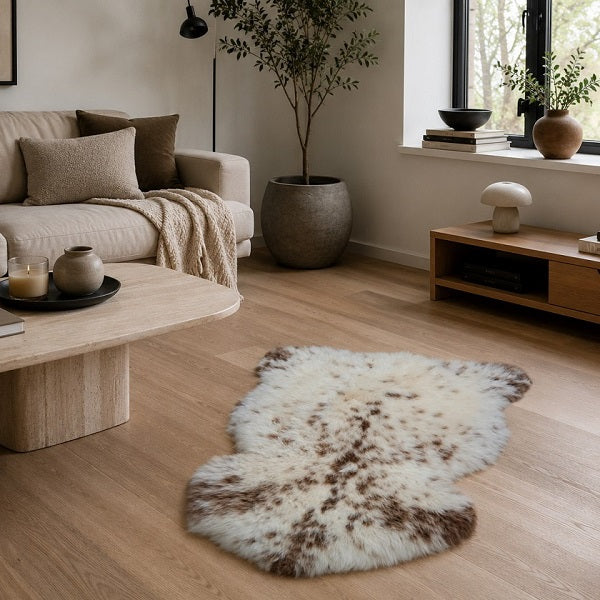 Sheepskin rug in its natural colours of off-white and brown - two tone 1