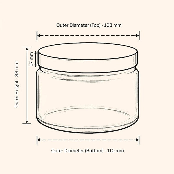 TirGlas Candles - A dark amber apothecary style glass jar 3 wick candle with a matching black screw-on lid. Dimensions.