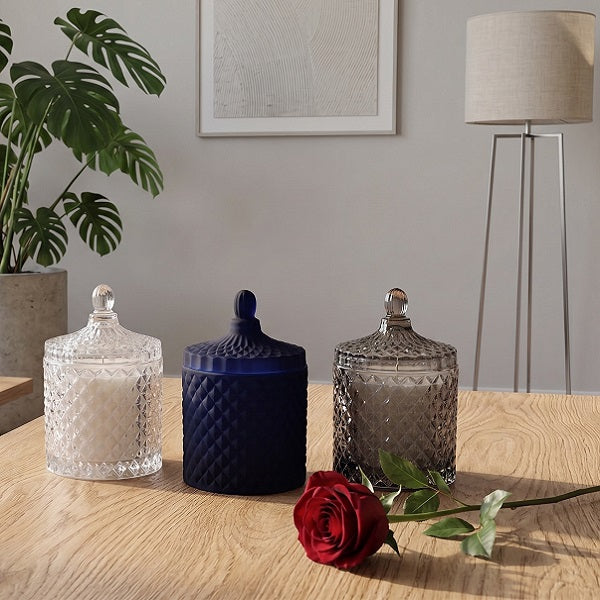 TirGlas Candles - hand poured geo cut glass candles in modern living room