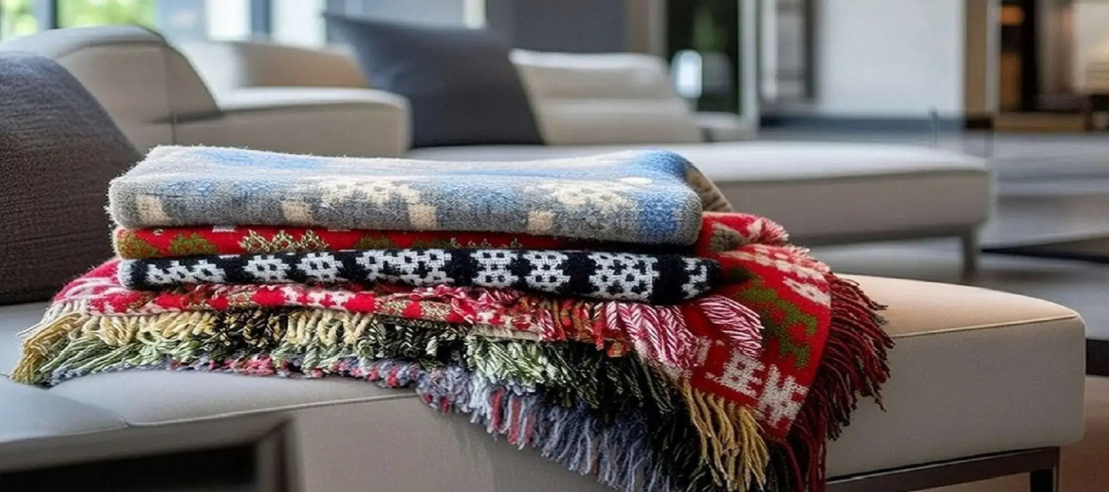 Welsh blankets, in Caernarfon portcullis patterns in modern living room