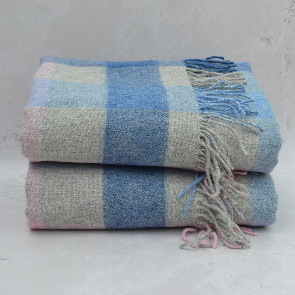 Soft as a cloud Welsh blanket or throw, your perfect companion for cosy moments. Sky blue, silver grey