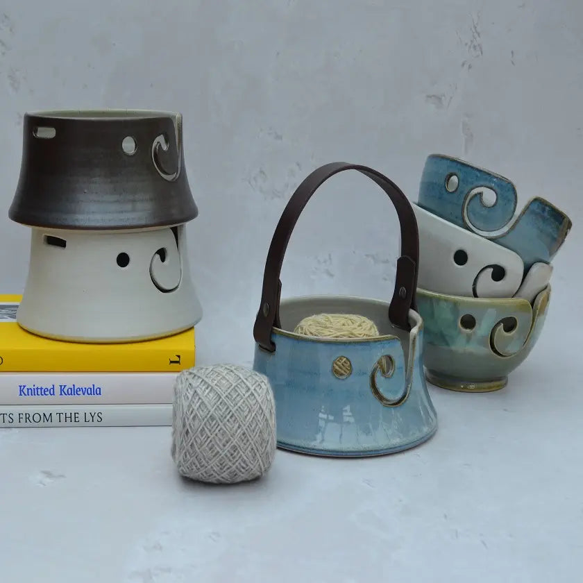 Yarn bowls, individually handmade in wales in two shapes and four glazes